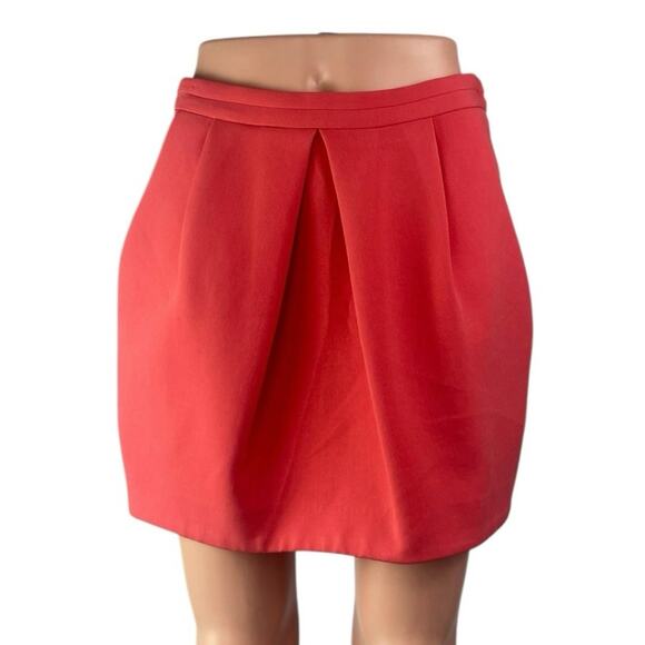 Zara Trafaluc Red Coral Peach Pleated High Waisted Tulip Pencil Mini Skirt Sz S - Picture 1 of 5
